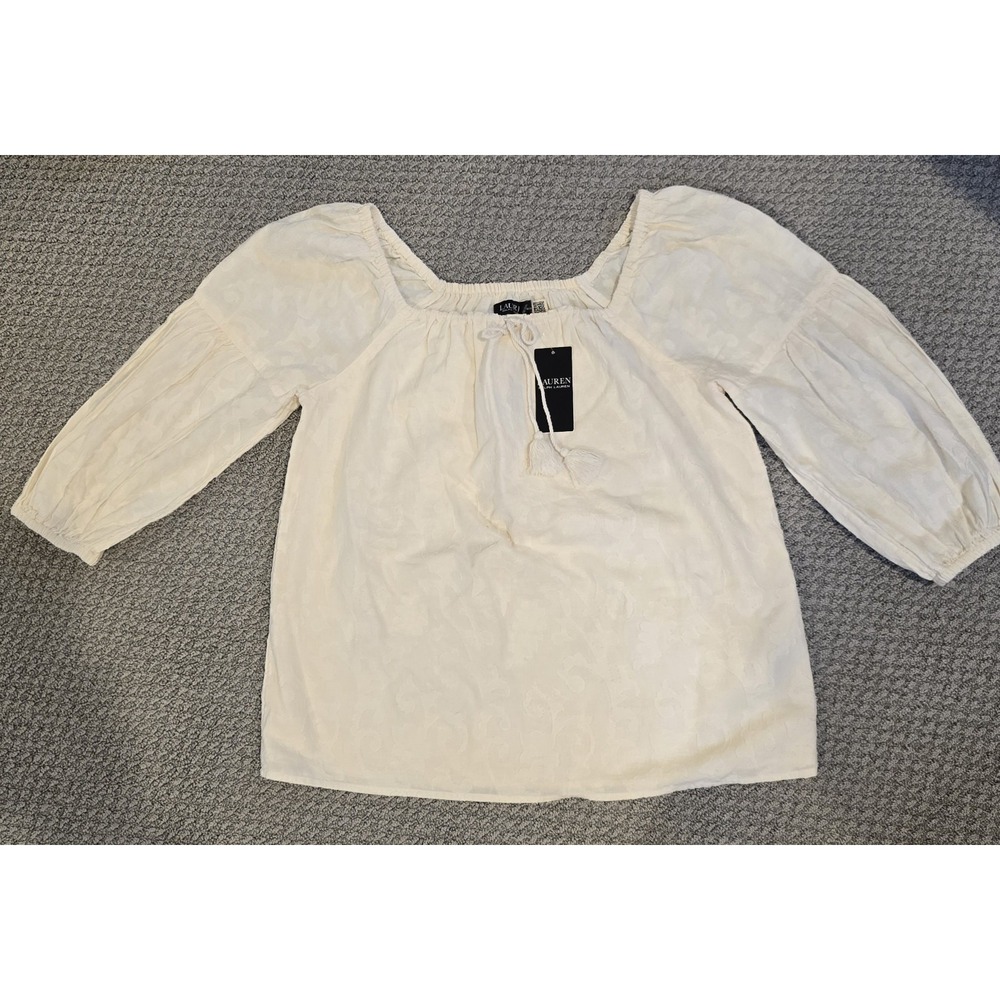 Lauren Ralph Lauren Paisley Cotton Jacquard Blouse Cream Medium NWT 200920560002